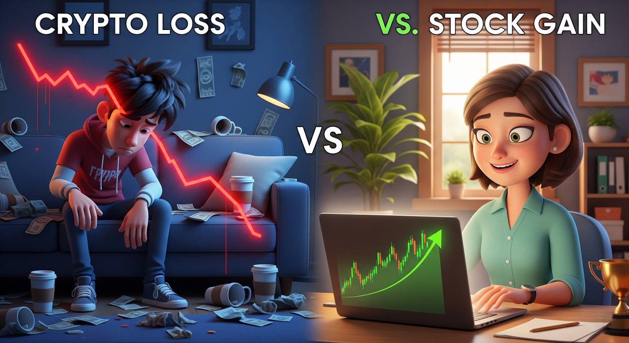Crypto Loss vs Stocks Gain