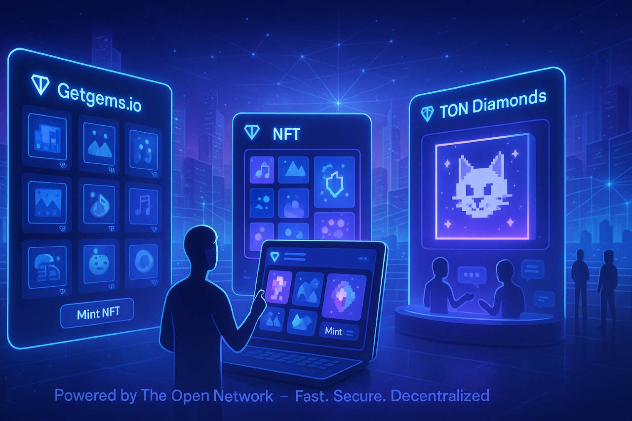 Futuristic Digital TON NFT marketplace in Neon